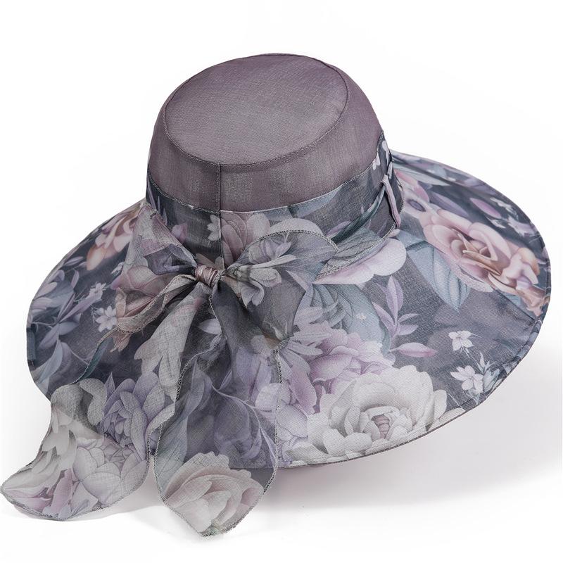 Bow big eaves bucket hat women's summer sunscreen hat breathable versatile elegant beach sun hat