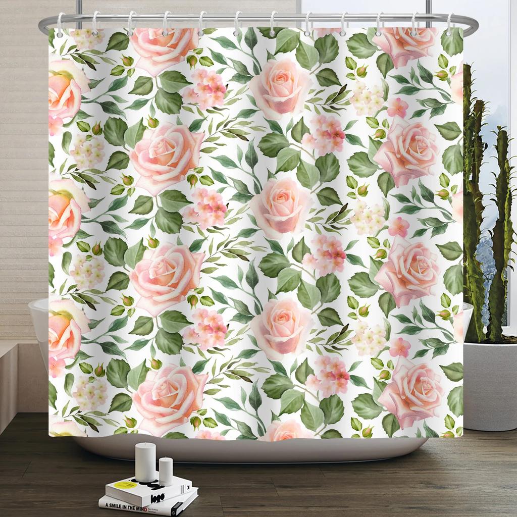 Watercolor Floral Shower Curtain for Bathroom Spring Elegant Flower Printed Bath Curtain Botanical Wildflower Bathroom Decor