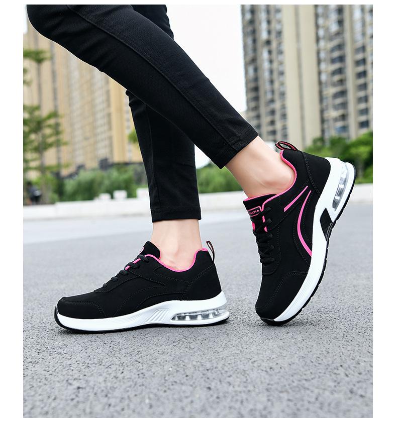 Women's Black Leather Air Cushion Sneakers: Autumn/Winter Casual, Thick Sole, Trendy Flat Heel Shoes