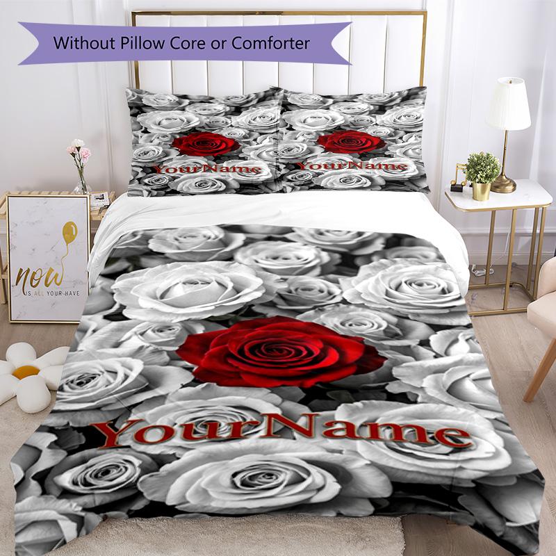 Rose Customize Your Name Bedding Set Breathable Duvet Cover with Pillowcases Home Decoration Birthday Gift