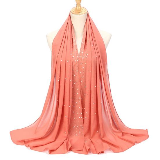 Lightweight Scarf Hot Drill Imitation Pearls Decor Headwrap Women Solid