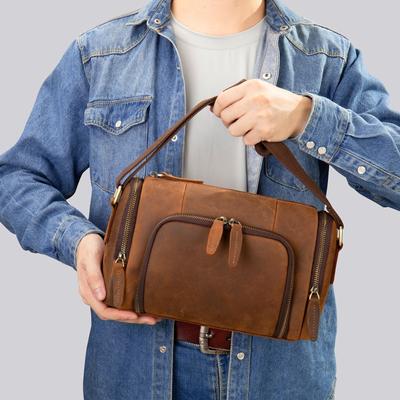 Crazy Horse Leather Men's Bag Genuine Leather Oil Impregnated Leather Crossbody Backpack Large Capacity Fashion Trend Slanting Shoulder Bag