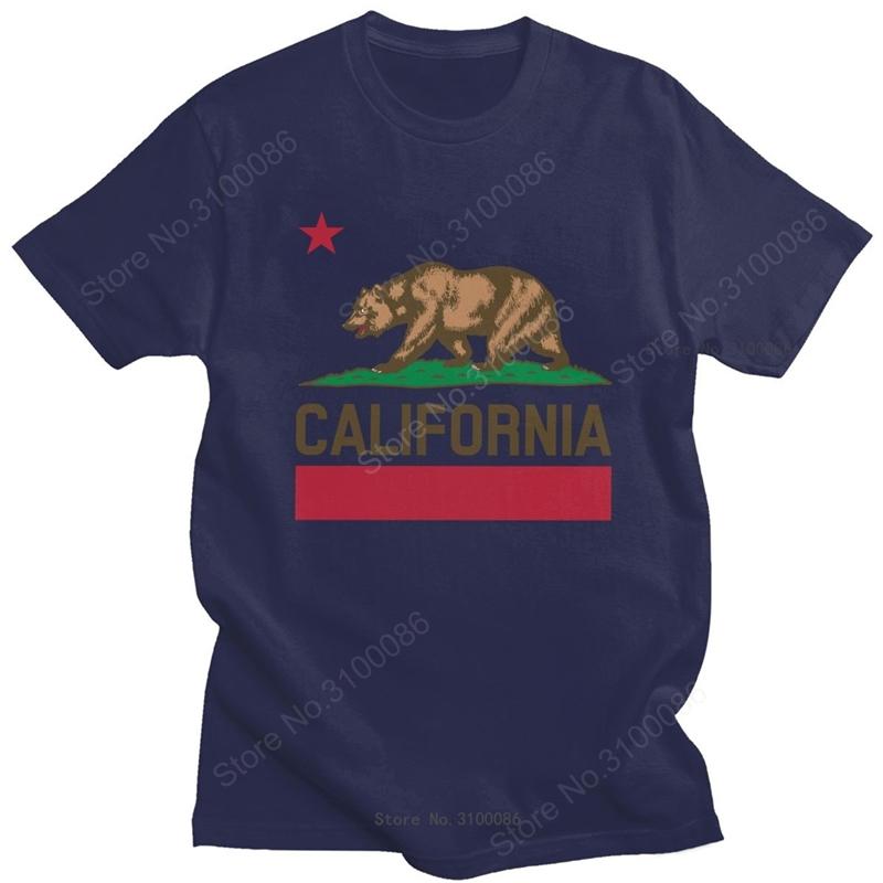 Urban Fashion California State Flag Bear T Shirt Men Pure Cotton 1846 Tee I Love CA Short Sleeve Summer Casual Tshirt Gift Merch