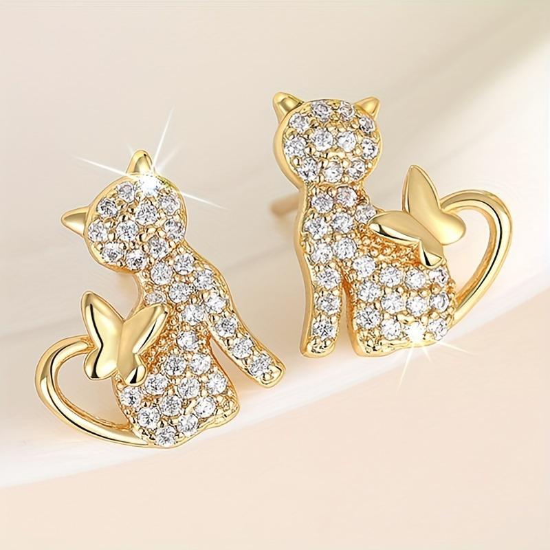 Elegant Cat Earrings Synthetic Zirconia Cute Animal Theme Jewelry Perfect for Women's Daily Wear and Party GiftsGood product