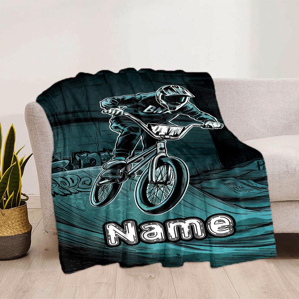 Bmx Bike Rider Home Customize Your Name Blankets Comfortable Soft Lightweight Allseason Multipurpose Blanket For Picnics Sofas Offices Beds Living