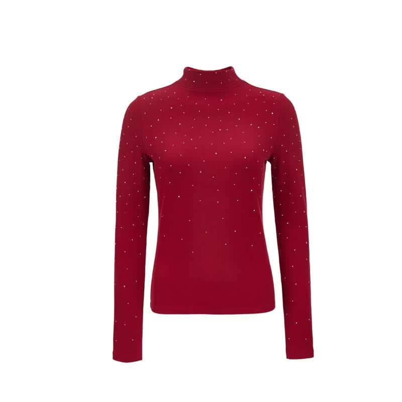 VEROMODA Rhinestone Semi-High Neck Slim Fit Long Sleeve Top