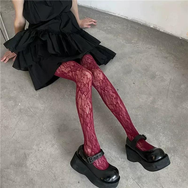 Колготки женские, ажурные сетчатые чулки до бедра, колготки, женское нижнее белье, сексуальные кружевные женские колготки с цветочным принтом, боди, чулки One Size