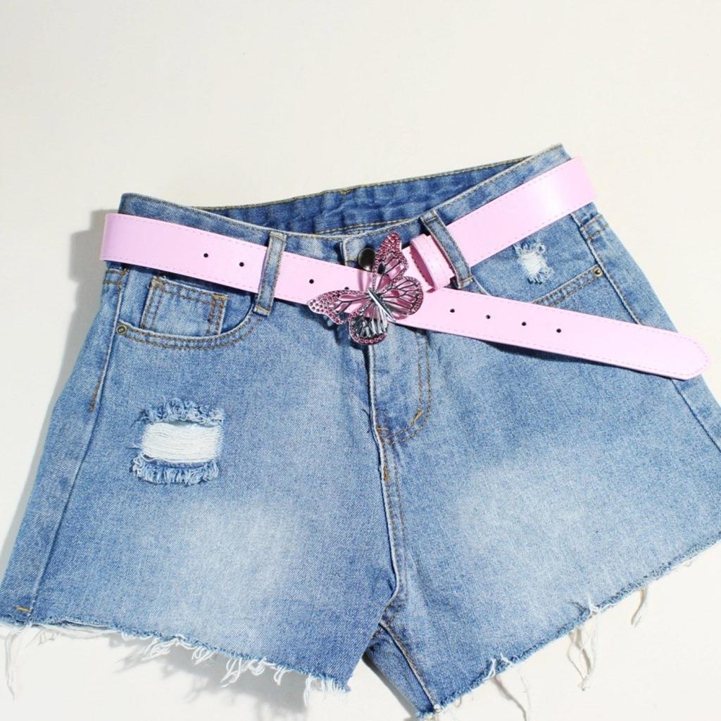 Elegant PU Leather Waist Belt Waist Ornament Decorative Sash Feature Rhinestone Butterfly Buckle for Fashion Women