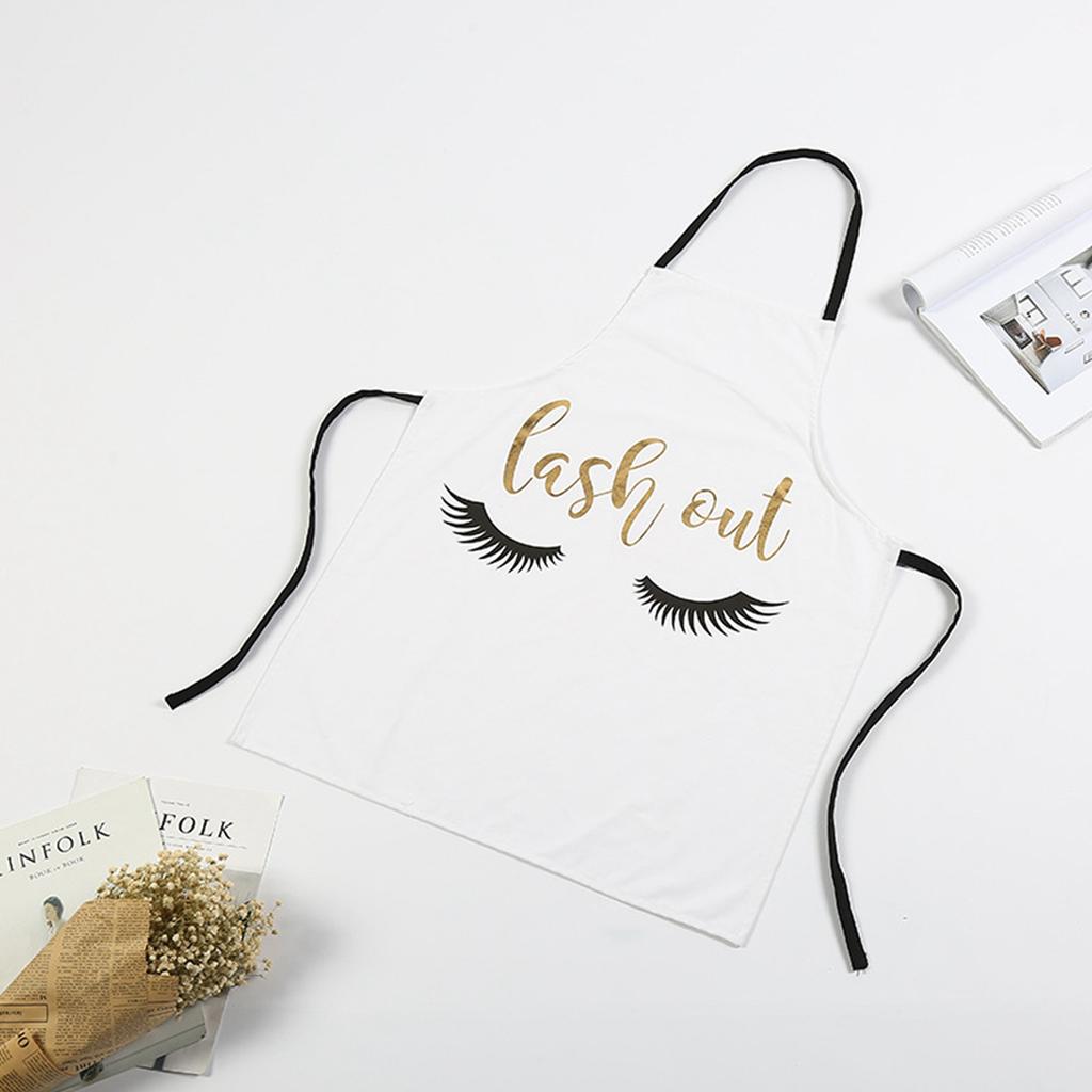 Eyelashes Gold Blocking Cooking Baking Apron for Home Kitchen Cafes White