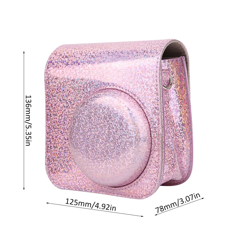 Sparkling Color Vintage PU Lther Camera Portable Bag Case  ive Pouch Cover with Shoulder Strap For     8/ 8+/ 9(Sparkling Pink )