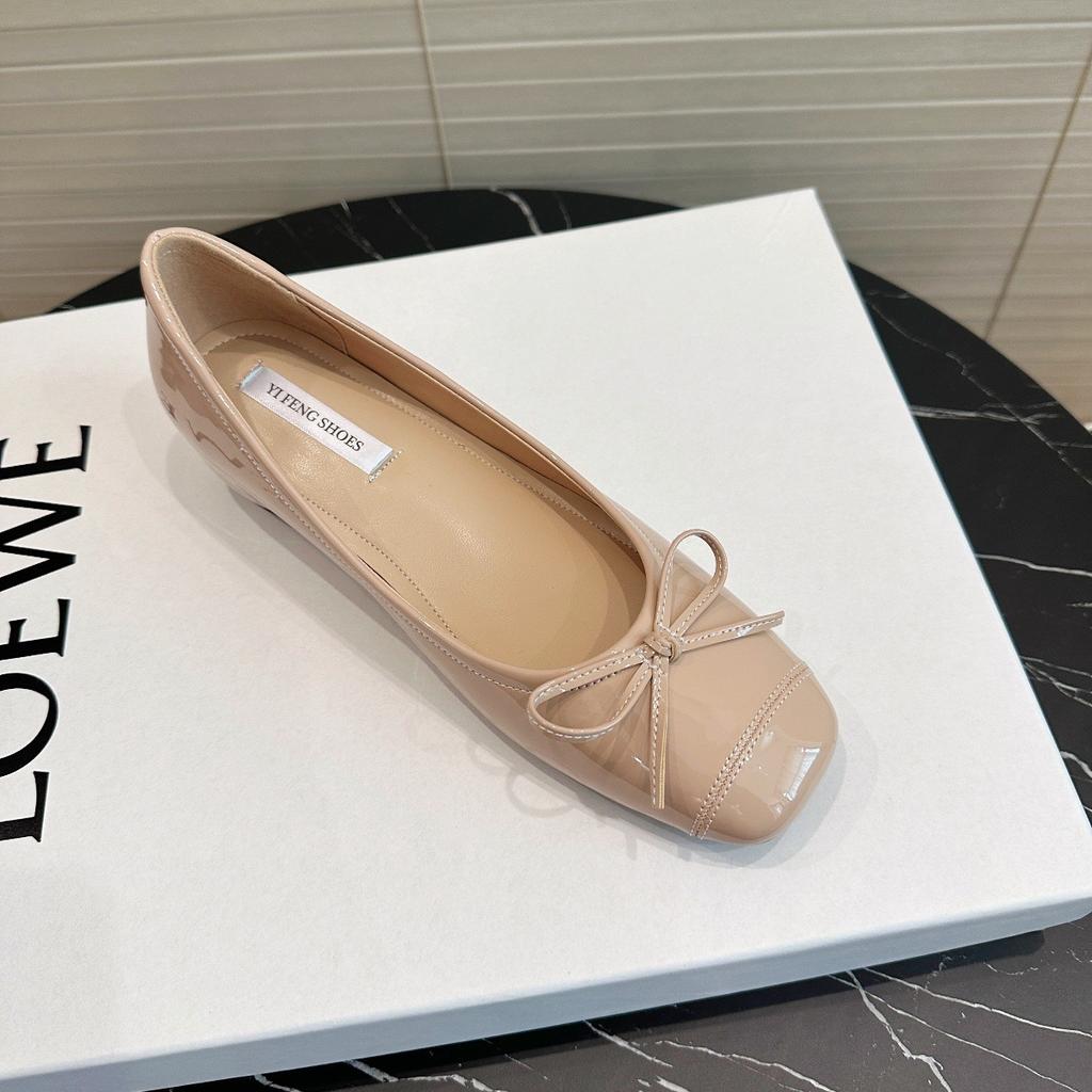 Sheepskin Version~ Small Inner Height Increase Women's Shoes Bow Square Head Shallow Mouth Ballet Single Shoes Women's Soft Sole Mary Jane Shoes