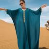 Naher Osten Muslimisches Kleid Seeblaues Band Cape Dubai Loses Fledermaushemd Robenkleid