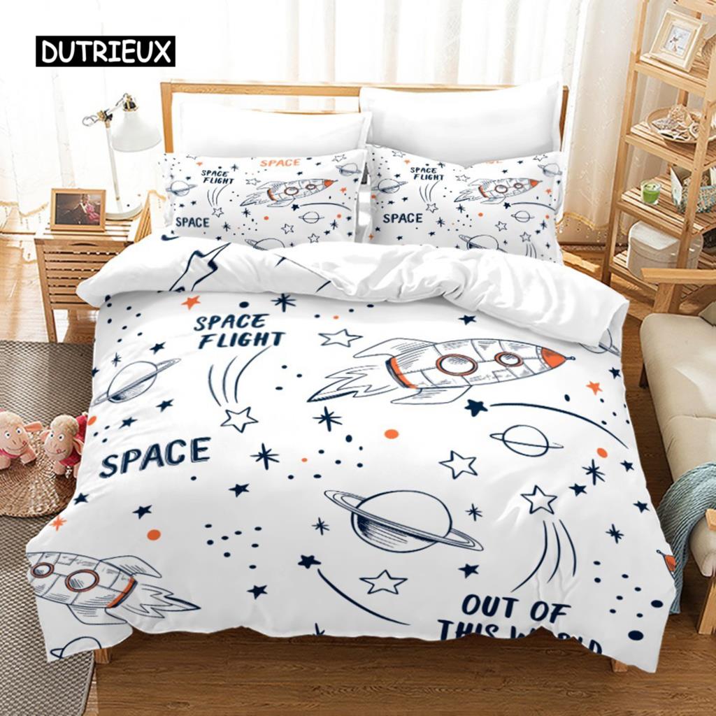 

Comforter Cover Cartoon Universe Bed Ensemble Spacecraft Comforter Cover for Boys Quilt Cover Milky Way Astronaut Dream Teens Room Decor EU single(135x200cm)