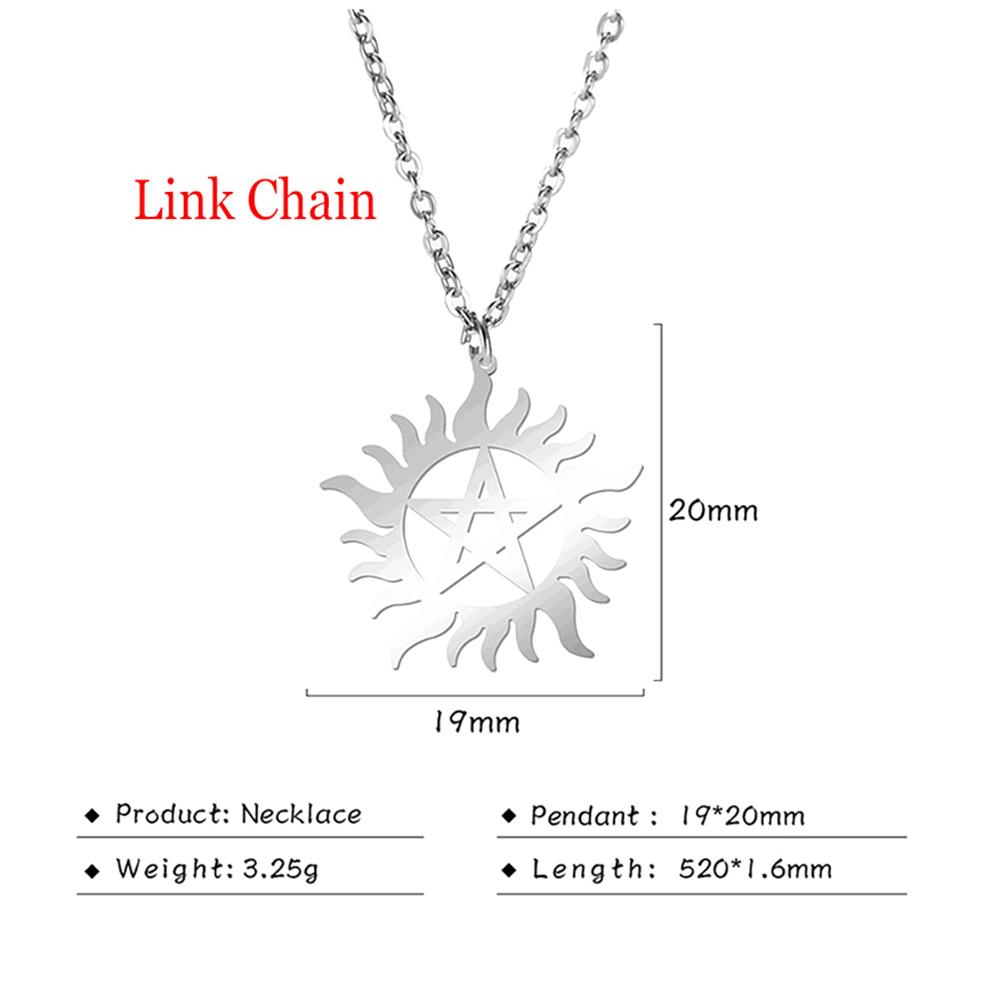 

Cazador Sun Wheel Pentagram Charm Necklace for Women Men Supernatural Dean Amulet Sweater Chain Stainless Steel Collars Couple