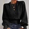 Solid Color Knitted Sweater Women's Round Neck Pullover Lantern Sleeve Top