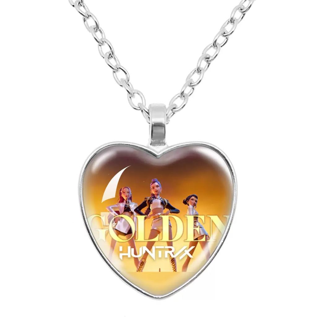 Kpop Demon Hunter Heart Shape Necklaces Idol Anime Pendant with Cartoon Character Pattern Fashion Idol Necklace Jewelry Gifts