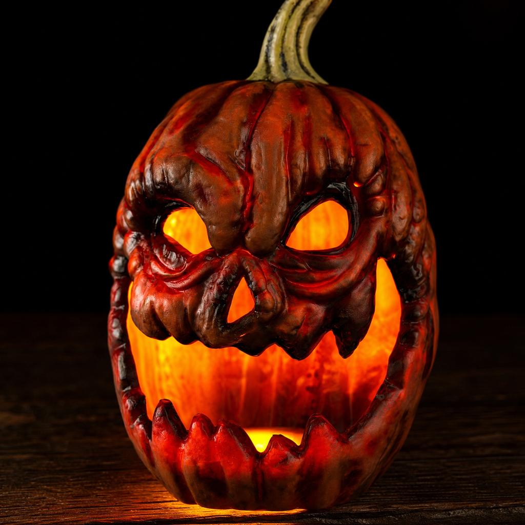 Halloween Pumpkin Craft Ornament Decoration with Carved Face Design for Seasonal Home Display and Festive Tabletop Arrangement