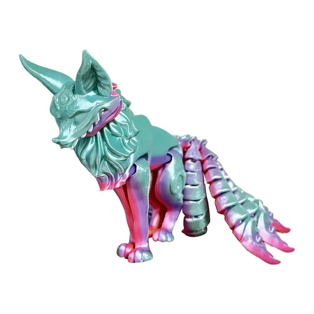 18cm 3D Printed Multi-articular Movable Model Handmade Home Decoration Fox Fidget Toy Nine-Tailed Fox Action Figures Desk Decor