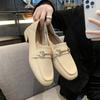 Frühling neue Damenschuhe weiches Leder dicker Absatz Einzelne Schuhe Damen mittlerer Absatz eckige Spitze Mary Jane Britischer Stil Damen kleine Lederschuhe