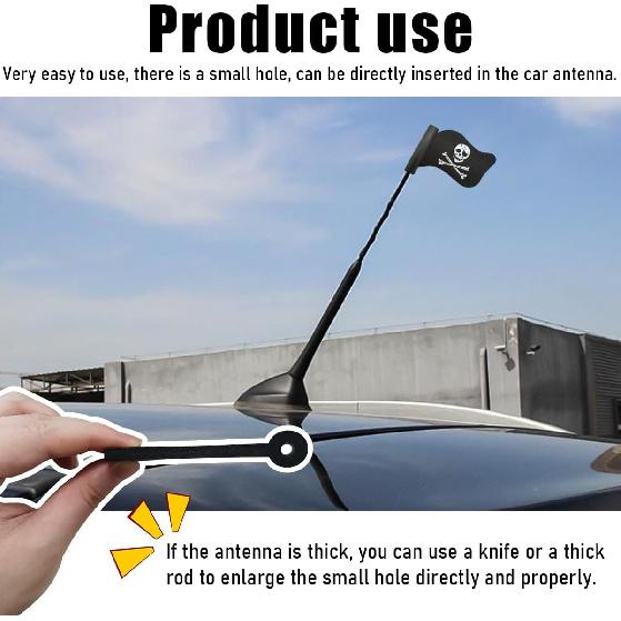 Povtii Pirate Flag Car Antenna Topper, Skull Crossbones Partern Automotive Antenna Topper, Cool Pirate Flag Shaped Auto Antenna Ball for Most