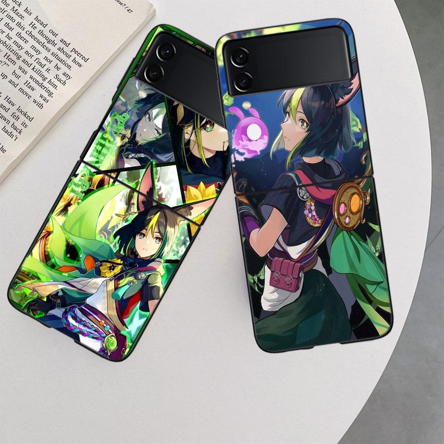 Genshin Impact Tighnari Phone Case For Samsung Z Flip 7 6 5G Galaxy Z Flip 5 4 3 Black Hard Cell Cover Luxury PC Shell Coque