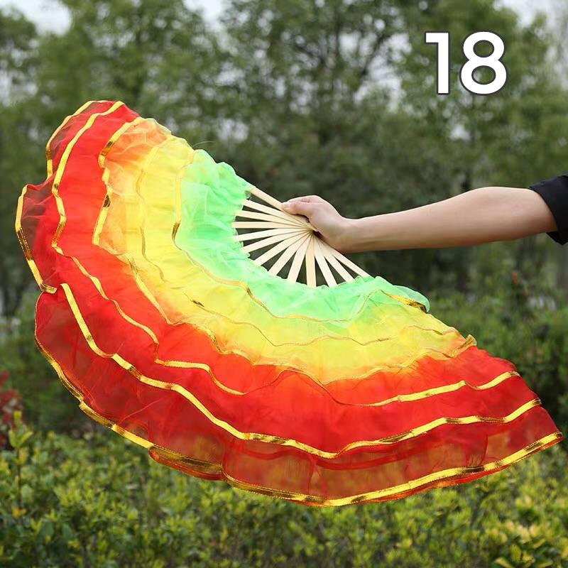 Éventail pliant coloré en soie teinte pour danseuse, éventails en soie imitation pour la pratique, style chinois fait main, accessoires de performance de danse Yangko