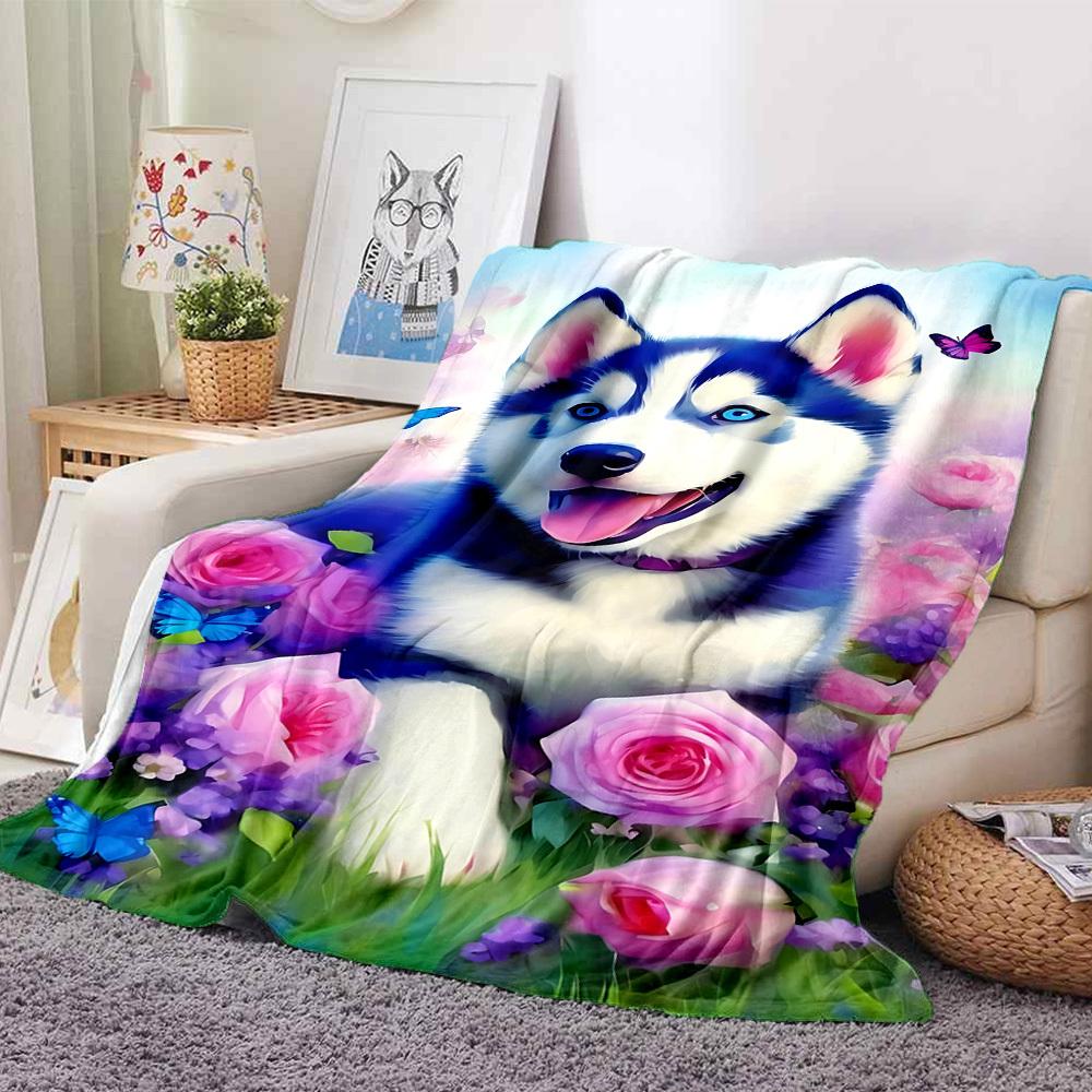 1pc Husky Puppy Blanket Lightweight Blanket Throw Blanket For Sofa, Bed, Travel, Camping, Livingroom, Office, Couch, Chair yy251010053