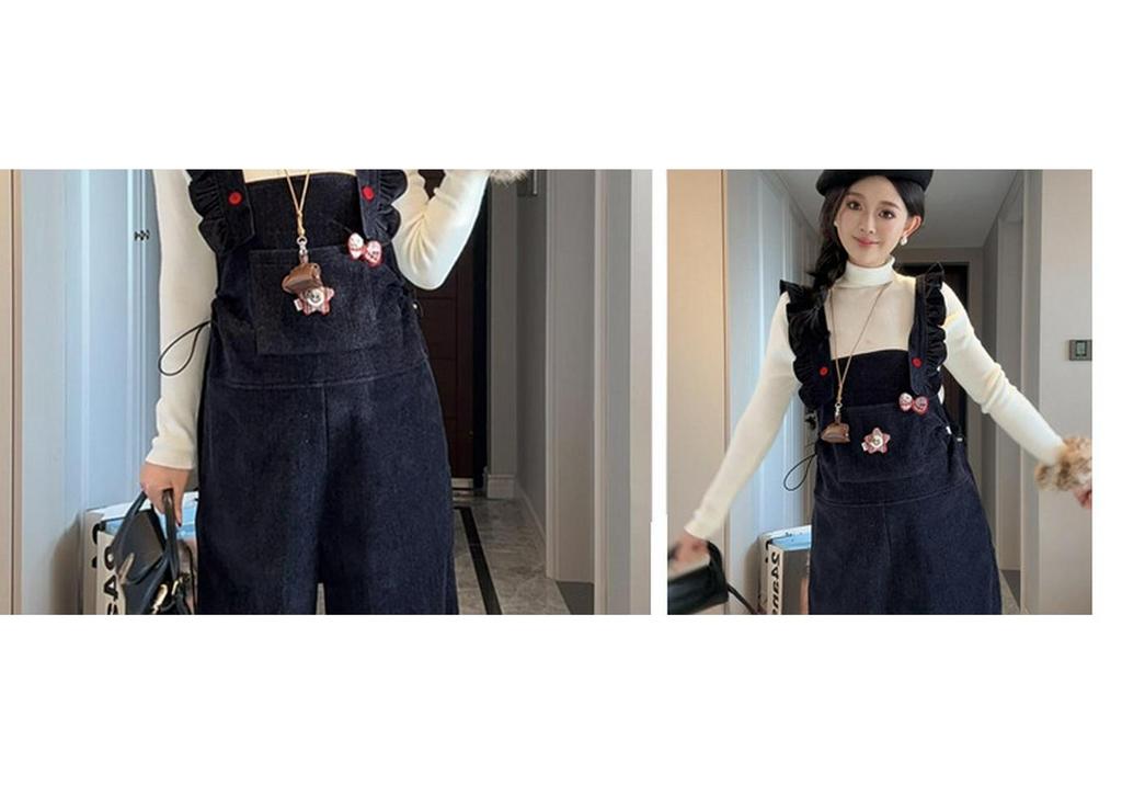 2025 Stylish Fleece-Lined Knit Base Layer & Overalls Set for Pregnant Women