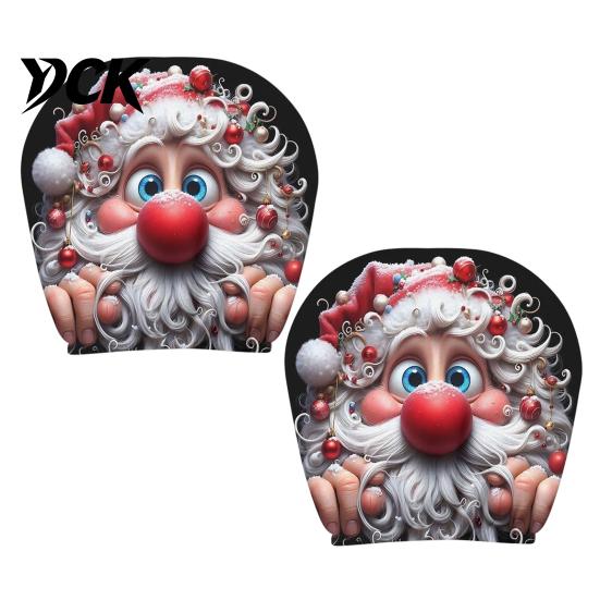 Holiday Themed Car Accessories 2Pcs Santa Headrest Covers, Christmas Printed Pillow Cases, Universal Fit Auto Interior Decoration for Most Vehicles,