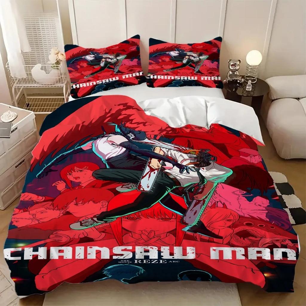 3D Print Anime Chainsaw Man Bedding Set 3pcs Multi Size Comfortable Bedroom Bedding Decoration, Duvet Cover Pillowcase