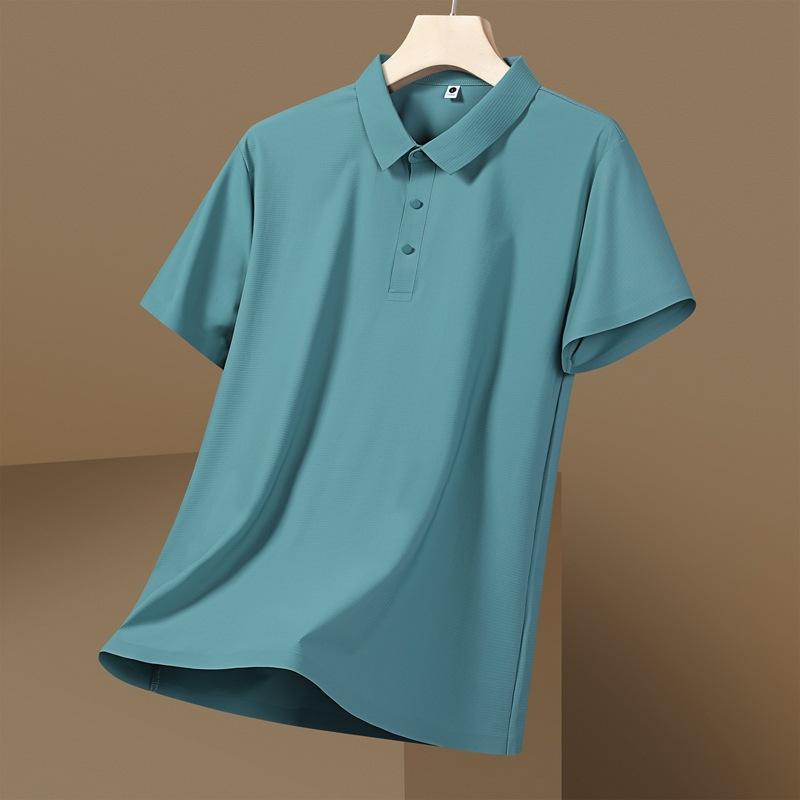 Seamless Ice Silk Polo Shirt T-shirt Summer Lapel Solid Color Short-sleeved T-shirt Business