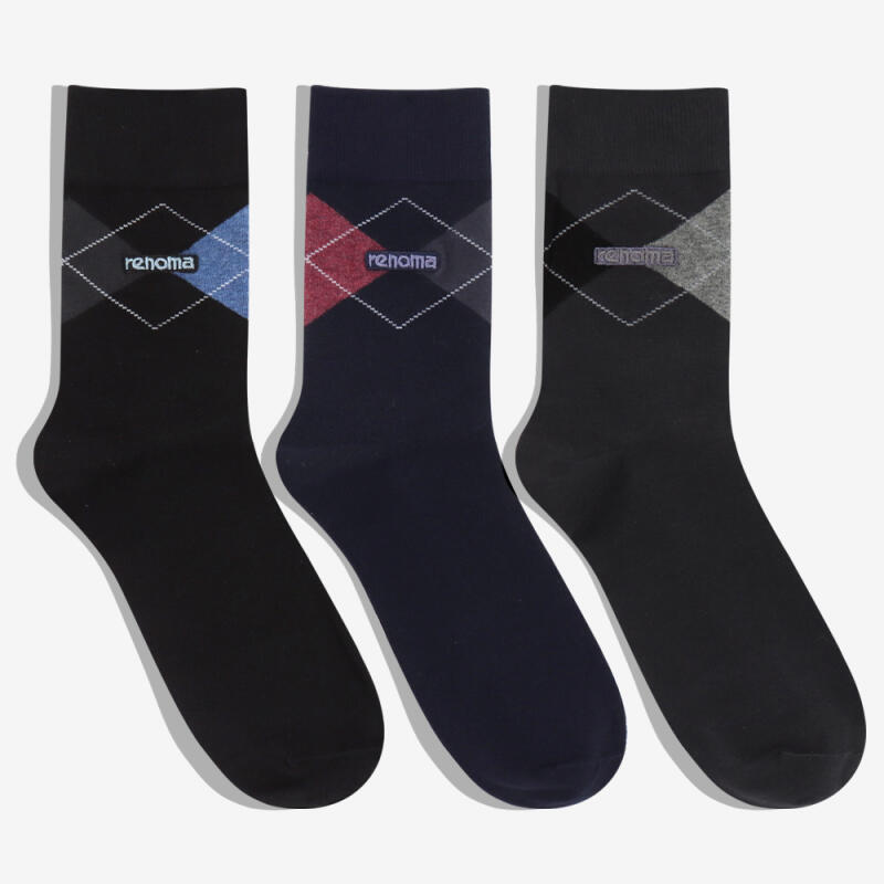 RENOMA Formal Ankle Diamond Hand-Bonded Socks 3-Pack FREE
