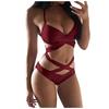 Damenmode Sexy Einfarbige Träger Überkreuzter Split Strand Zweiteiliger Badeanzug