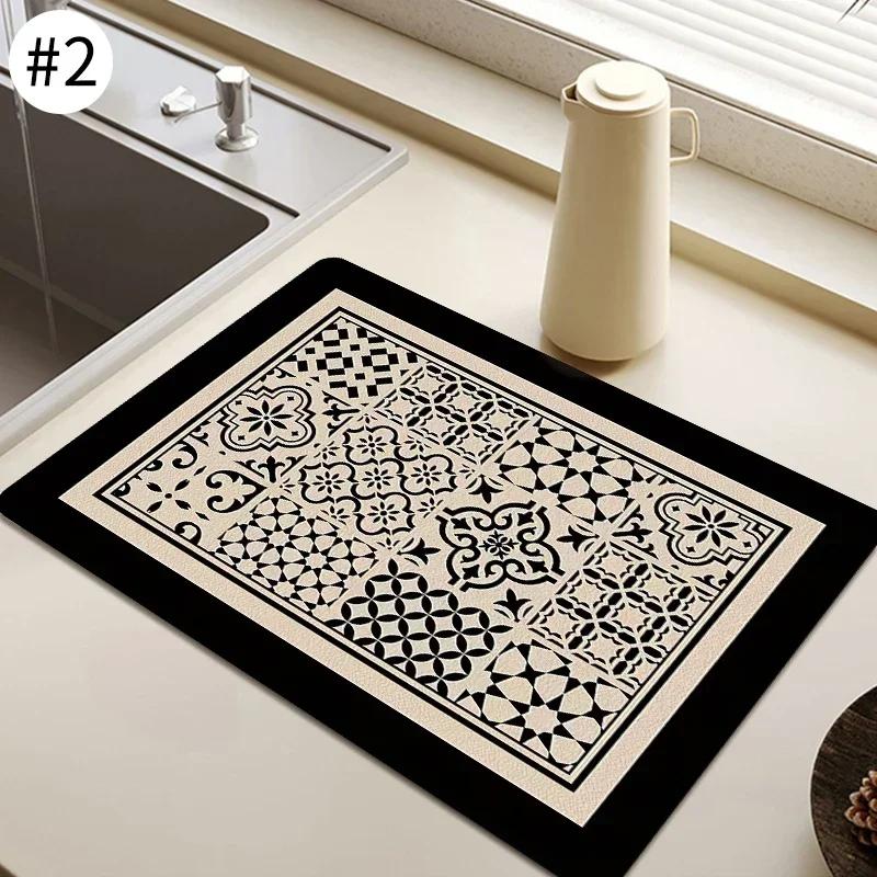Black Marbling Super Absorbent Tableware Dish Drying Mat Kitchen Bottle Anti-slip Rug Luxury Kettle Dinnerware Bar Counte
