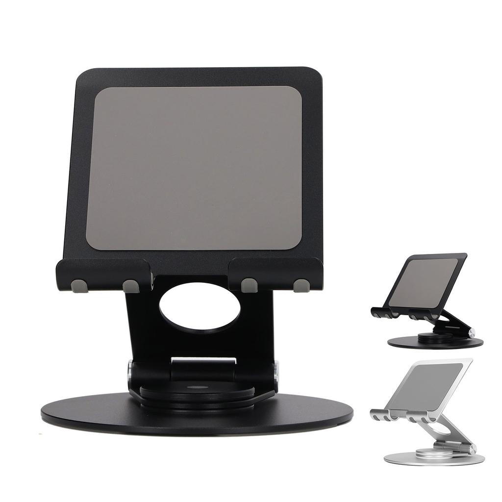 Suport pentru telefon pliabil, rotație de 360 ​​de grade, înălțime reglabilă, suport de birou din aluminiu cu bază stabilă pentru 