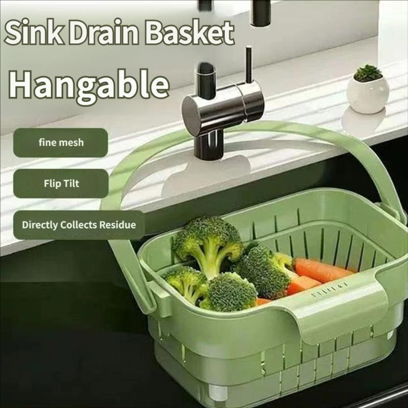 Hanging Sink Storage Basket, Expandable Drain Basket Set for Sink-Side Draining, Produce Washing, and Sponge Storage, Space-Saving Plastic Design, Set