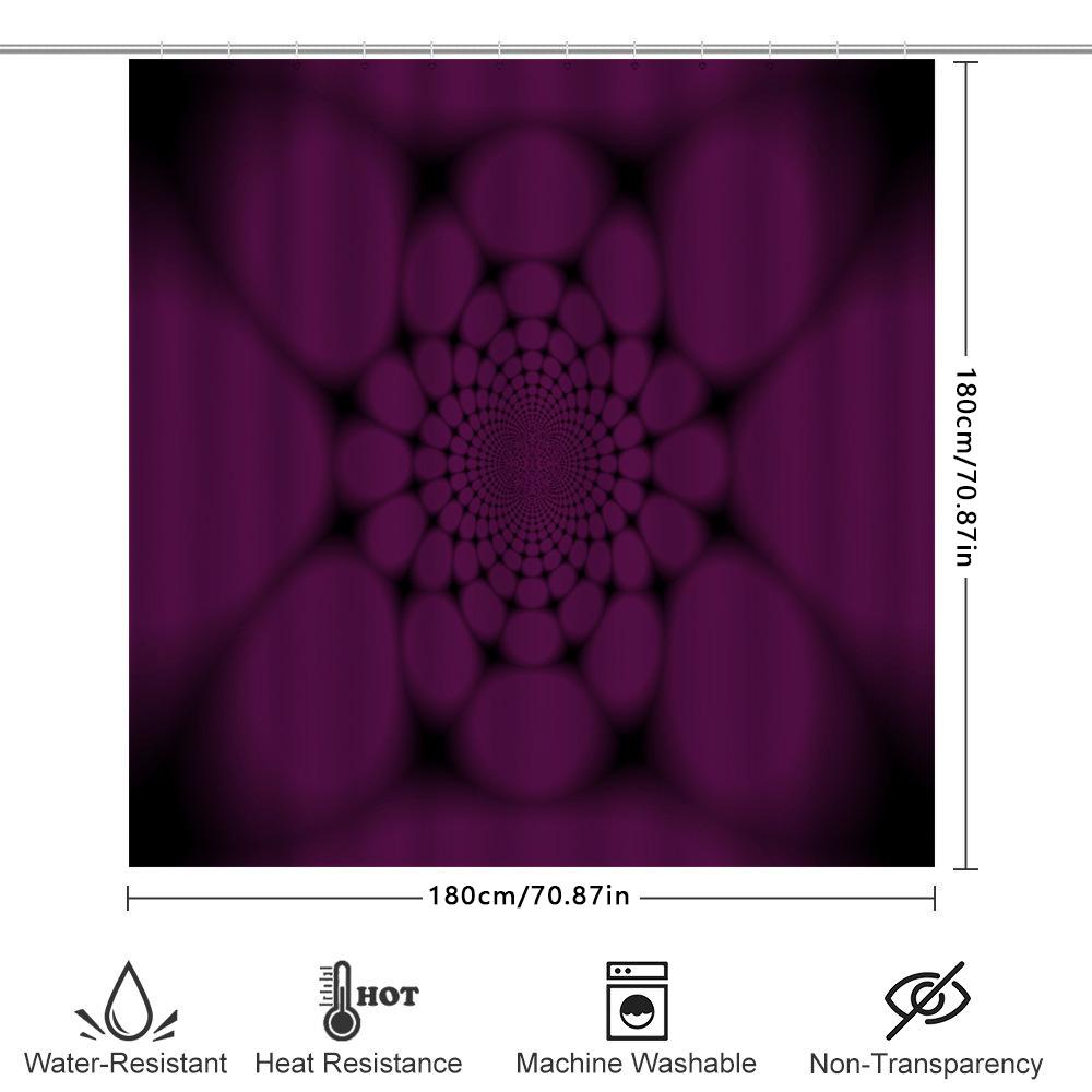 3D Printing Shower Curtain Set Circular Purple Pattern Decorative Bathroom Liner Waterproof Fabric Size Customize Available For