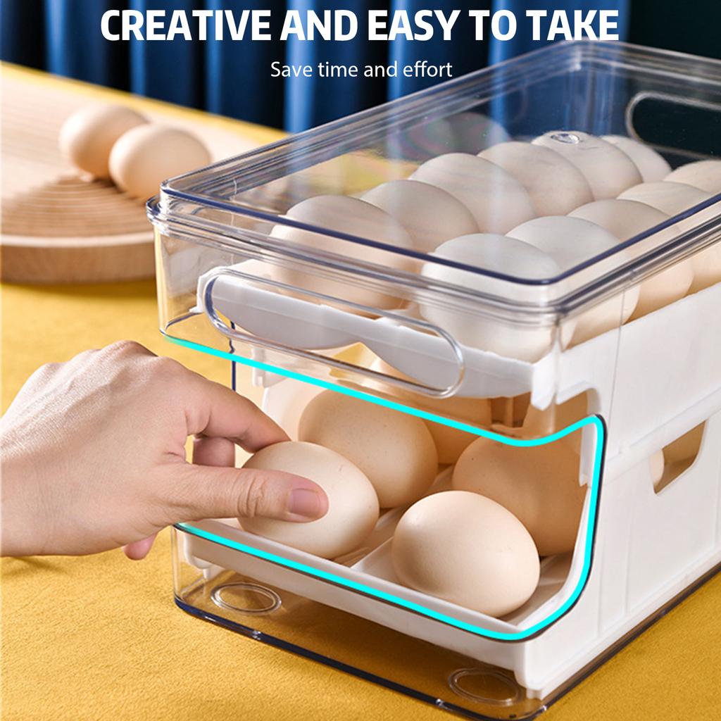 Rolling Double-Layer Egg Tray With Lid Shockproof Egg Freshing Carrier For Kitchen Drawer