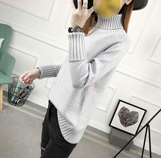 Qian Qian Knit High Loose Pullover Bottle Solid Long Loose Beautiful Women's Sweater, Neck, Turtleneck, Fit, Top, Slimming, Neck, Color, Sleeves,
