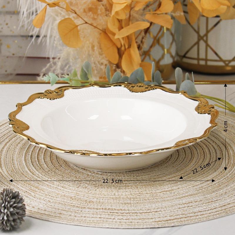 Ceramic Gold Edged Dining Plate Fish Plate Steak Plates Pasta Dish Fruit Dish Salad Bowl Soup Bowl Dessert Plates Coffee Cup Mug