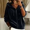 Women's Casual Color Drawstring Zip-Up Hoodie Loose Fit Long Sleeve Sweatshirt