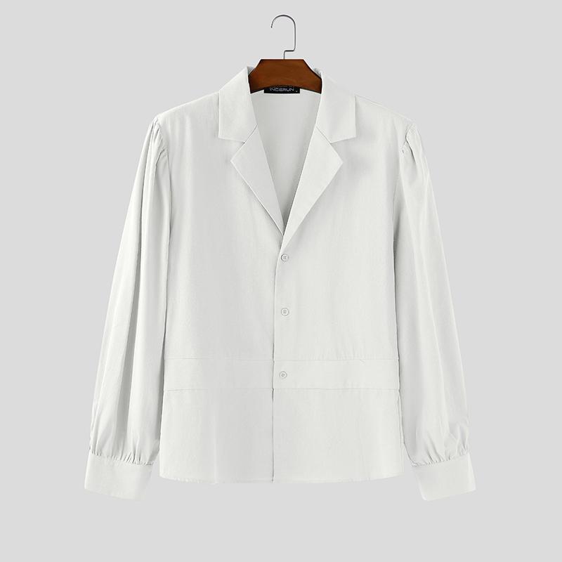 

INCERUN Oversized Men Casual Lapel Long Sleeve Buttons Up Shirts Tops 5XL белый