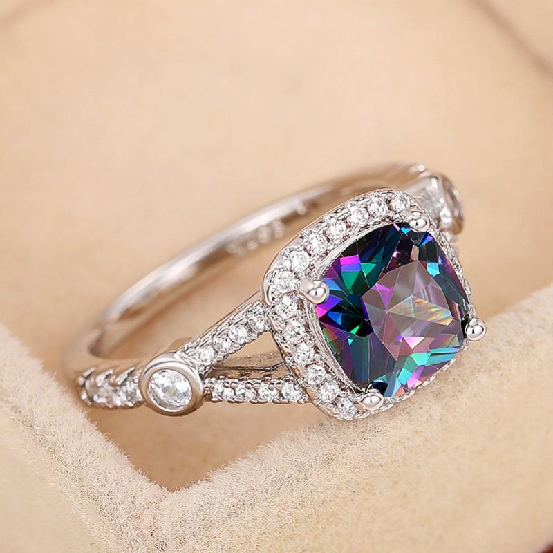 

Huitan Unique Multicolored Stone Women Ring Copper Color Sparkling Engagement Proposal Rings for Lover Party New Fashion Zircon 6