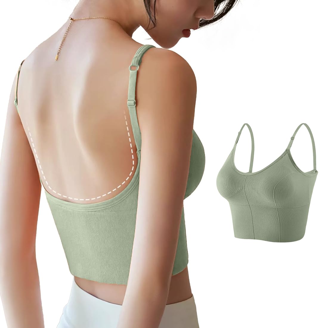 

Бюстгальтер без спинки, без косточек, удобный, единый размер, идеально подходит для дня и идеально подходит для дома или выхода в свет, женский топ Y-KINZ с U-образной спинкой, беспроводной, с чашками, зелёный