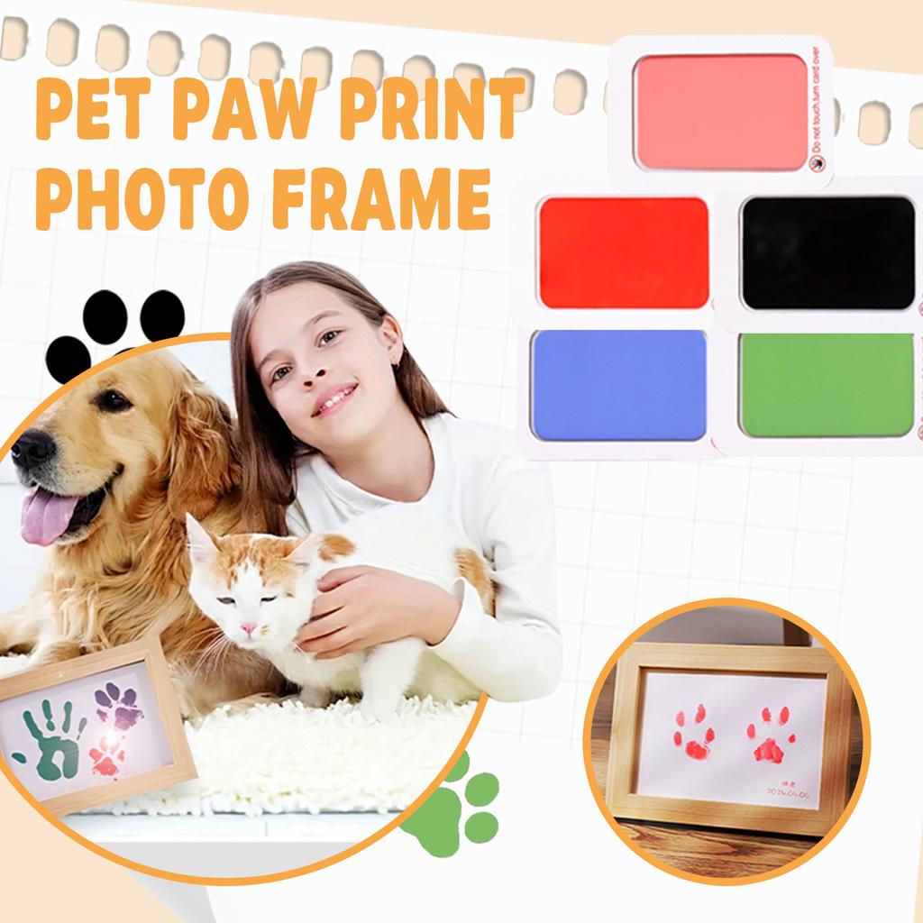 Print Frame & Ink Pads Kit,Dog Or Cat Print Kit,2 No Mess Ink Pads For Pet,Print Pad For Dogs,Wooden Pet Memorial Frame,Personalized Pet 1ml