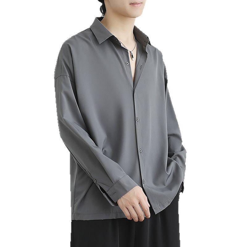 Loose Ice Silk Drooping Black Shirt Men's Long-sleeved Autumn Trendy Handsome Men's Jacket Casual Men's White Shirt