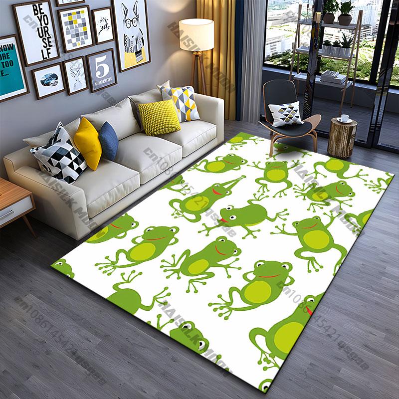 Happy Playful Frogs Pattern Carpet Yoga Living Room Room Decor Children's Crawling Mat Doormat Area Rug Games Mat