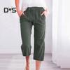Frauen Sommer Hosen Jogginghose Einfarbig Gerade Weiche Elastische Taille Kordelzug Hosen Mittlere waden Länge Geerntete Hosen