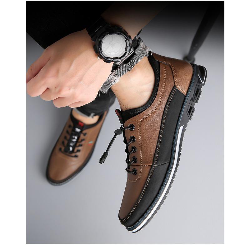 Pánské boty pro volný čas PLUS SIZE, svršek z kůže z mikrovlákna, prodyšná měkká podrážka nazouvací s elastickými tkaničkami pro venkovní chůzi a jízdu