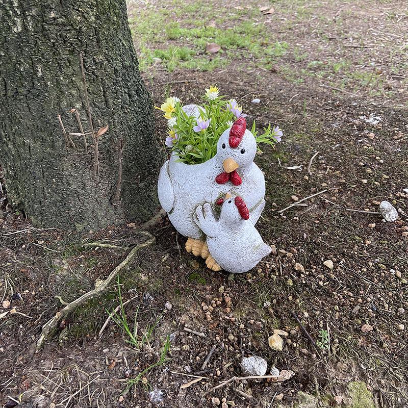 Statuie Găină Ghiveci Rășină Găină Suport Ghiveci de Flori Container de Grădină Afișaj Plante Interior și Exterior Accesoriu Grădină